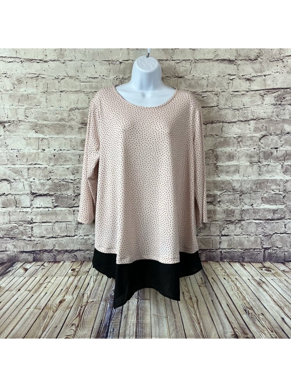 Adrianna Papell Pink Black Heart Print 3/4 Sleeve Blouse